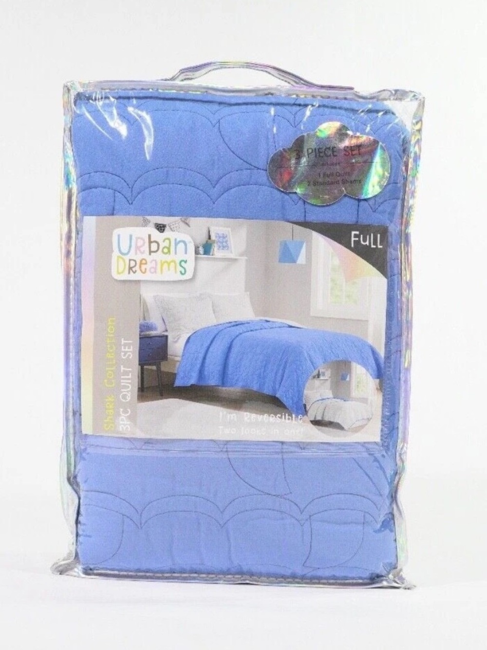 Full Blue Shark Collection Reversible 3 Piece Quilt Set